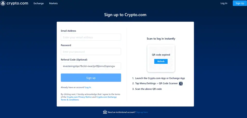 Registrer konto hos Crypto.com.