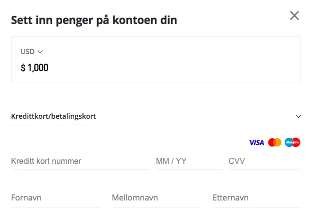 Innskudd hos plattformen til eToro
